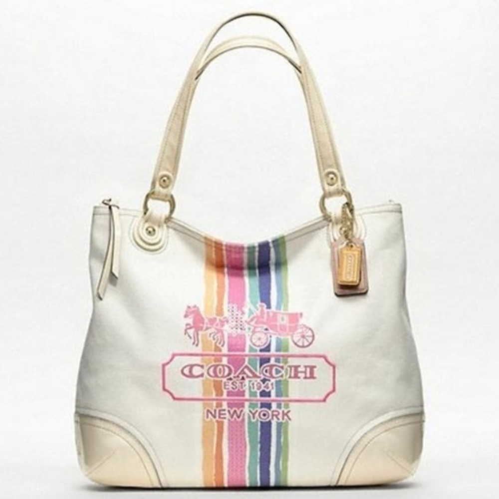 Coach White Multicolor Tote Bag